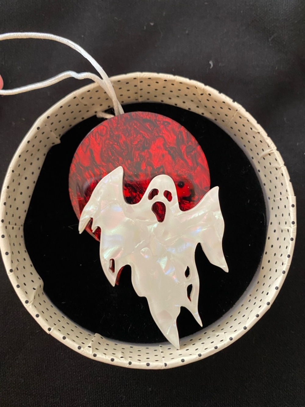 Sold Out Erst Wilder Iridescent White Ghost Brooch with Red Accent